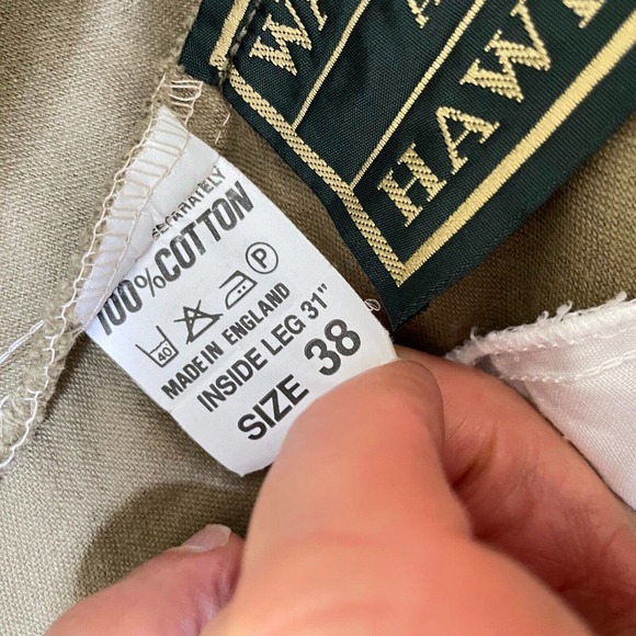 Lot Of 2 Walker And Hawkes 38 Mens Green Beige Flat Front Moleskin Pants - Picture 4 of 10